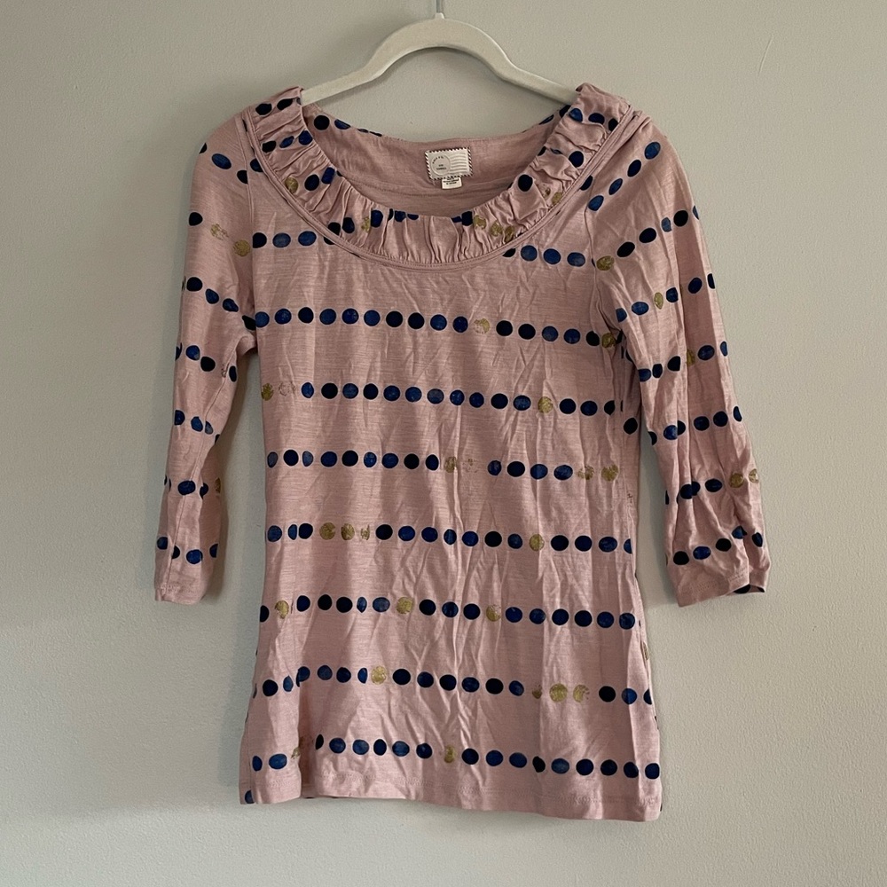 Anthropologie 3/4 Sleeve Polka Dot Shirt